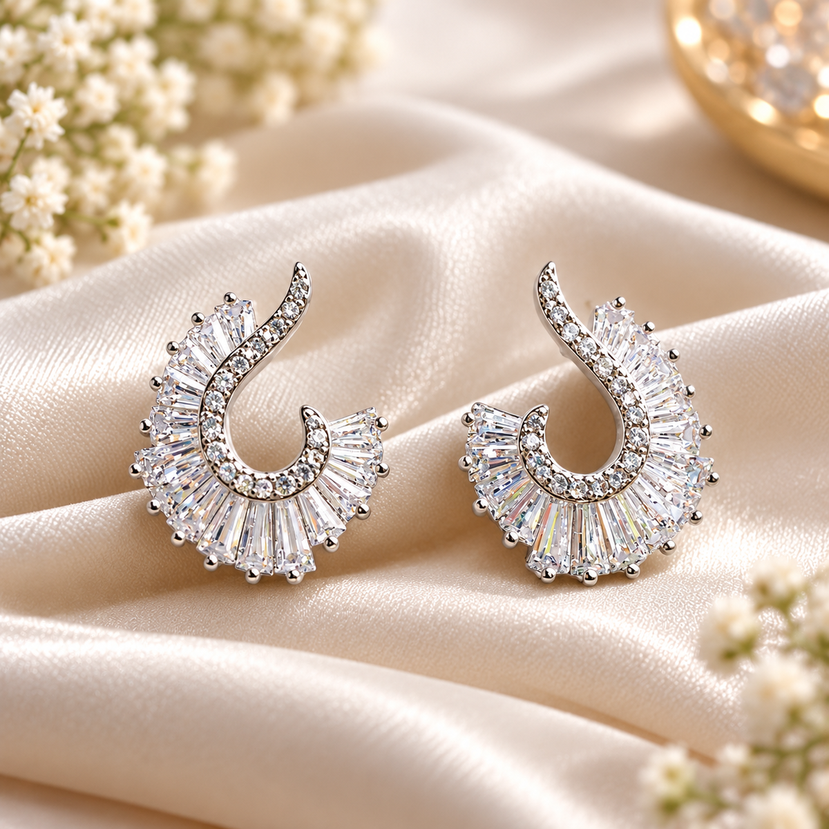 Celeste Spiral Baguette Earrings