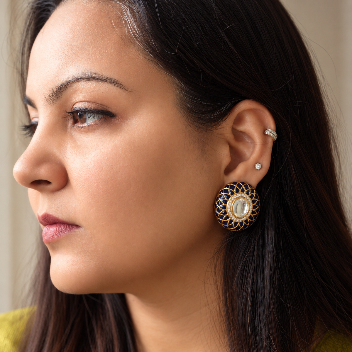 Neelam Jadau Stud Earrings