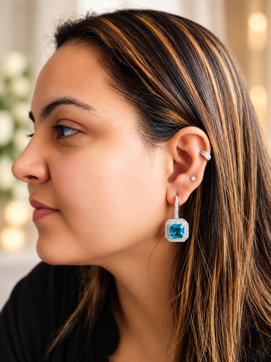 Aqua Radiance Halo Drop Earrings