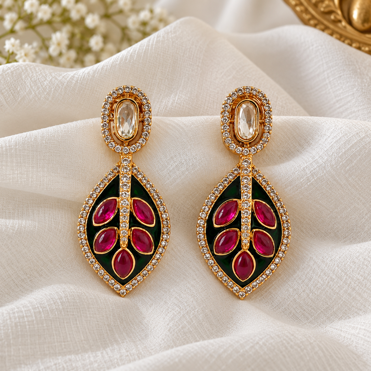 Meher Gulabi Leaf Earrings