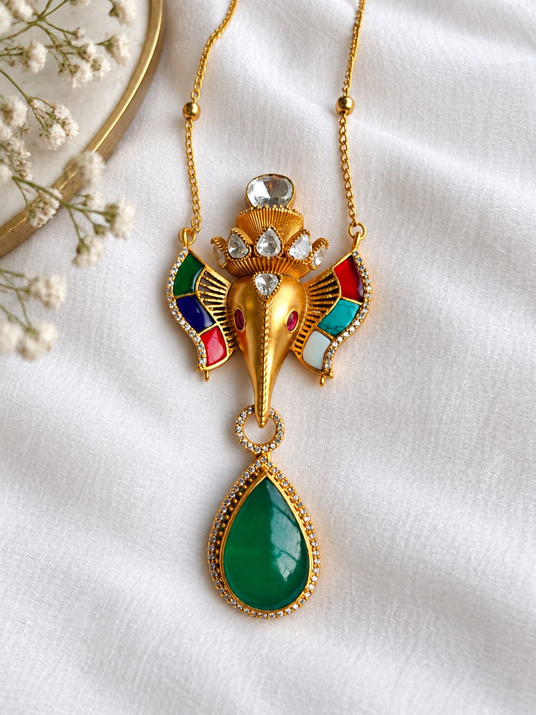 Navratan Ganpati Pendant Set