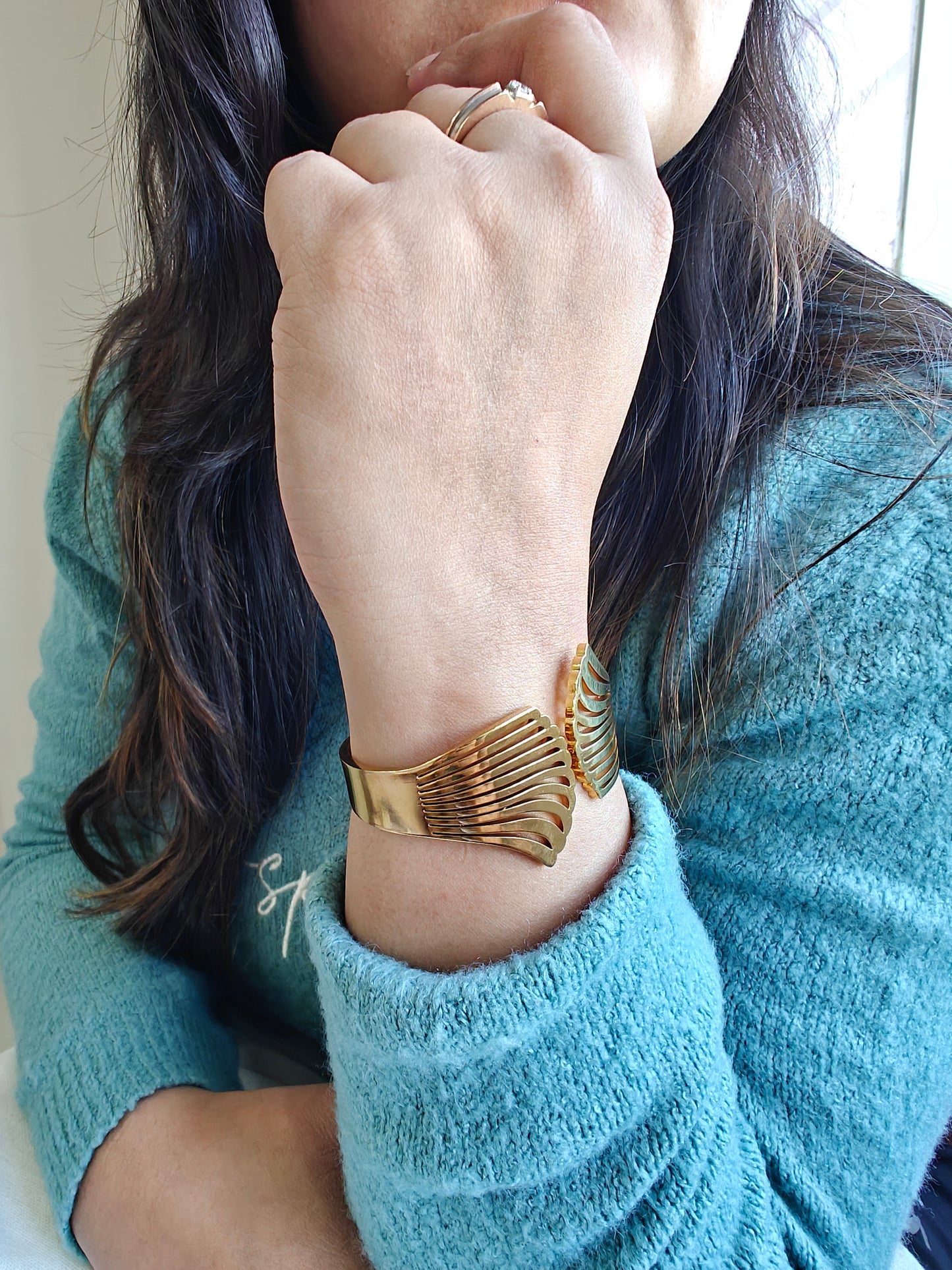 18k Gold Plated Anti Tarnish Stainless Steel Textured Cuff Bracelet