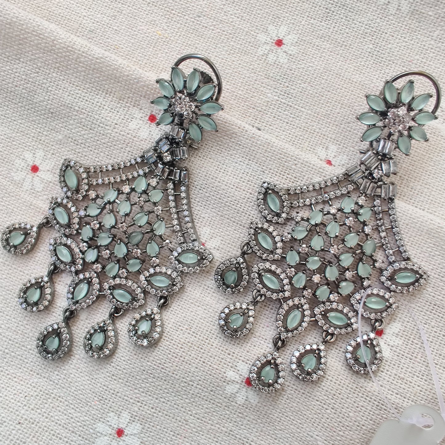 Rhodium Plated Pastel Green Chaandbali