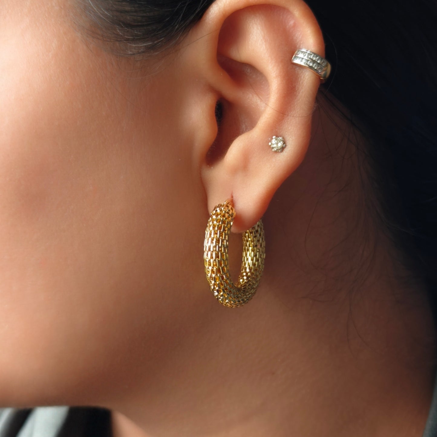 Anti Tarnish 18K Gold Plated Mesh Loop Earrings