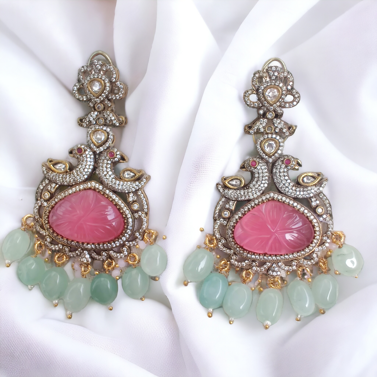 pastel moissanite polki chaandbali