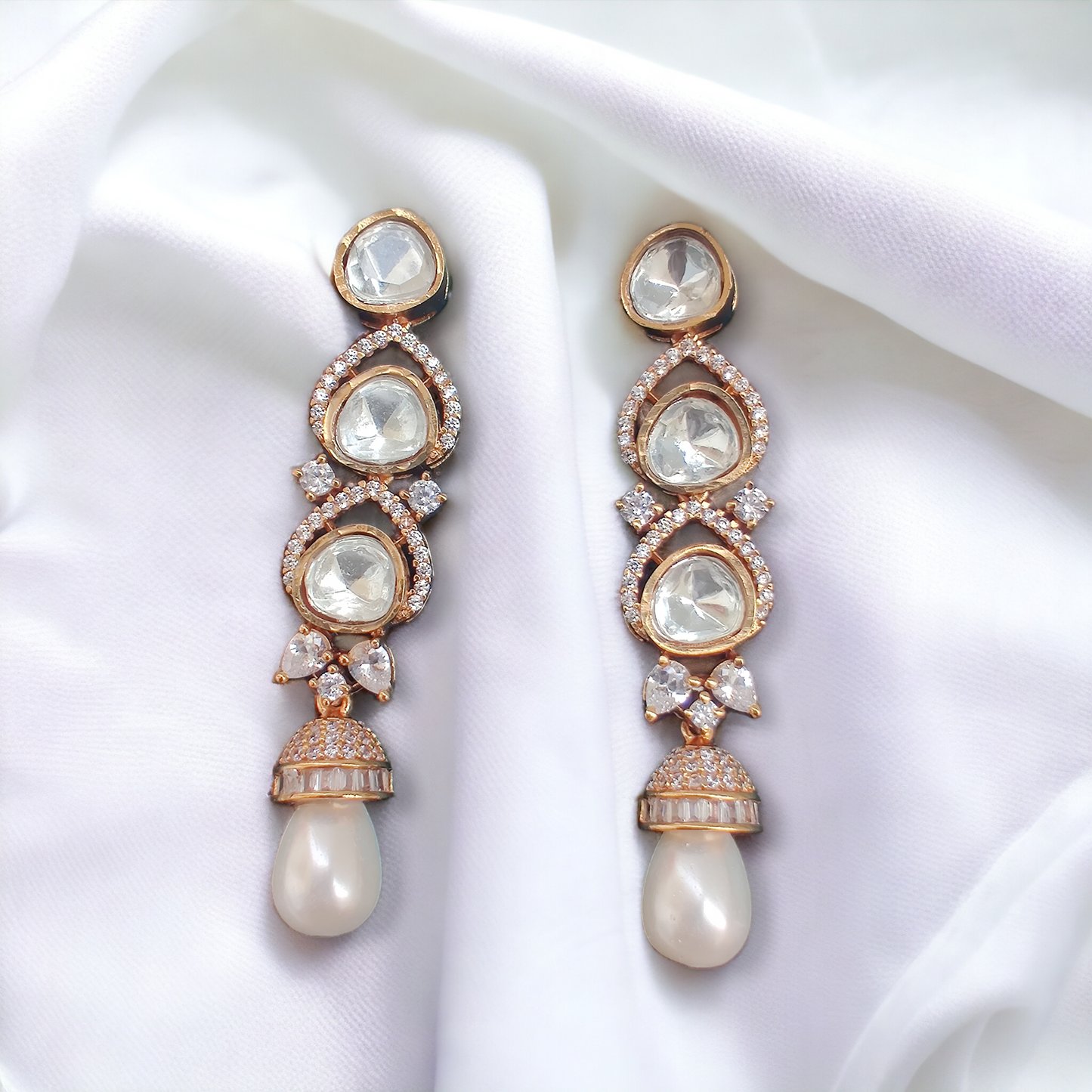 polki string necklace with pearl drops