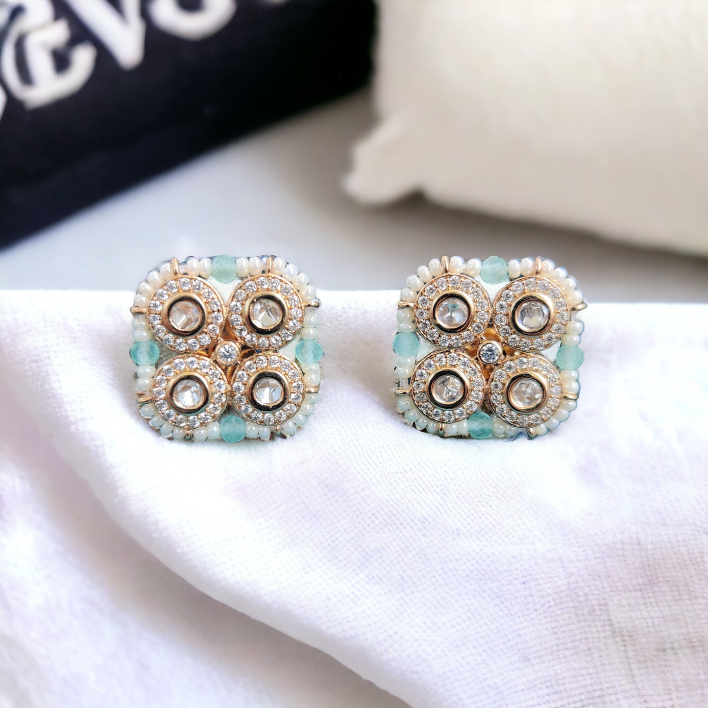 polki studded onyx bead string choker