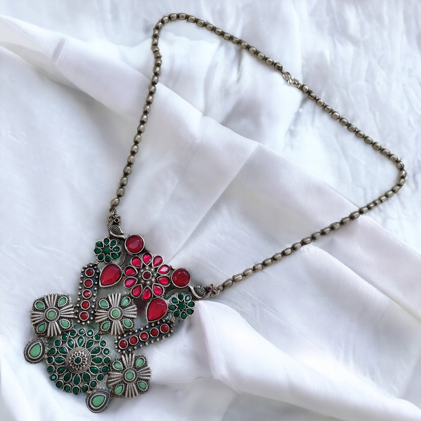 handcrafted silver replica long necklace