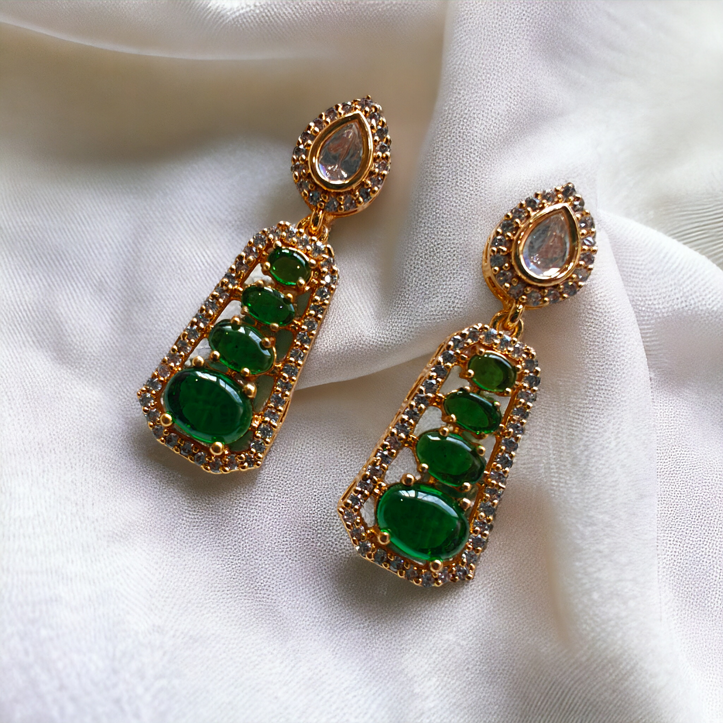 Light Weight Emerald Tassel Earrings