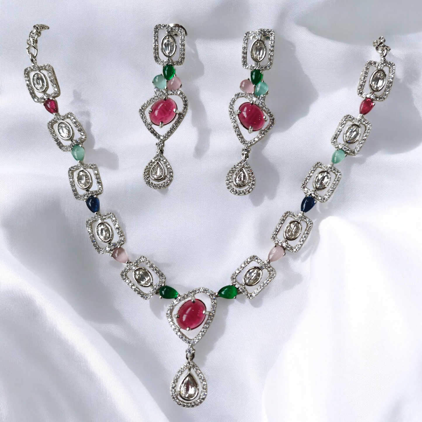 MultiColored Diamond Look Alike Sleek Necklace