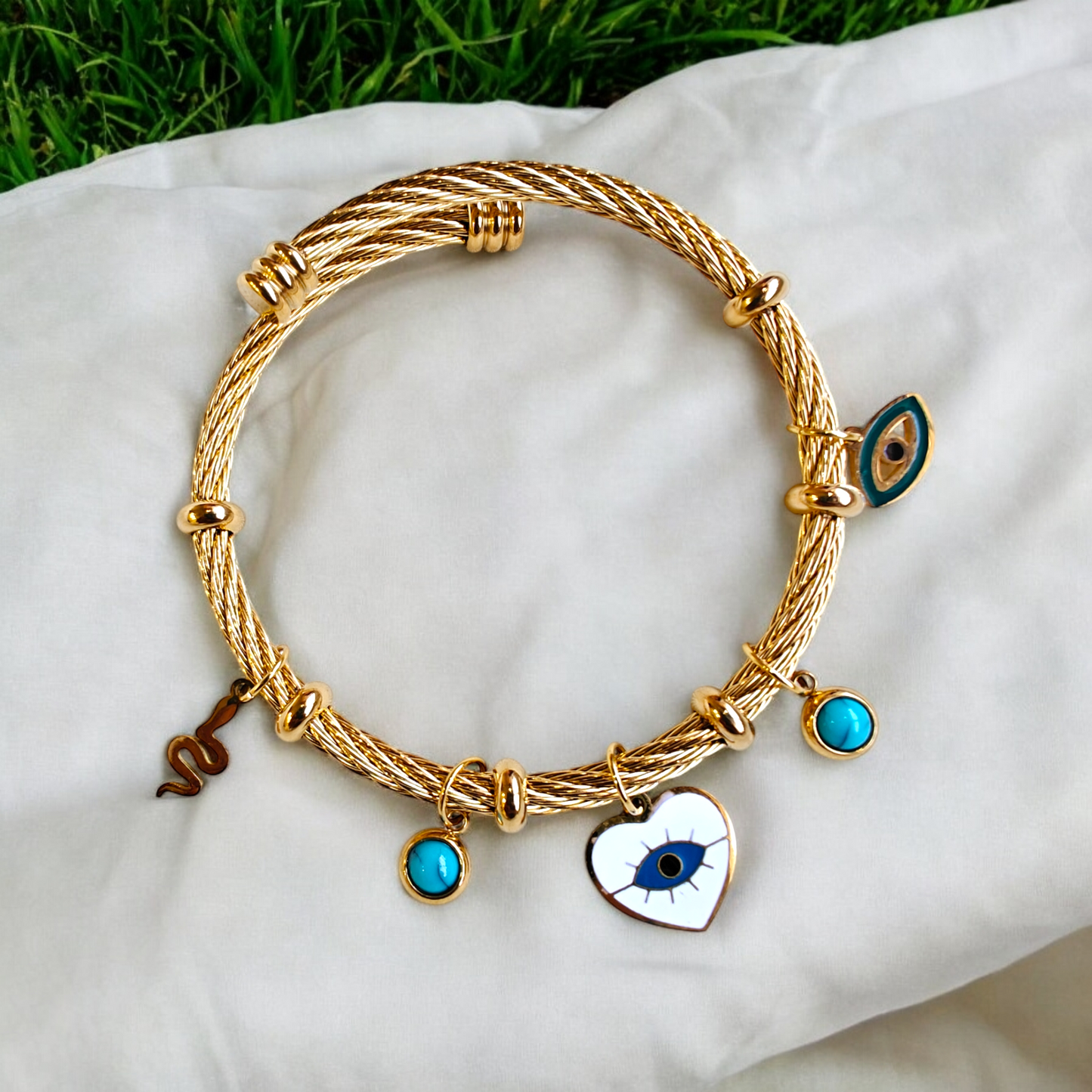 18K Gold Plated Anti Tarnish Evil Eye Charm Bracelet