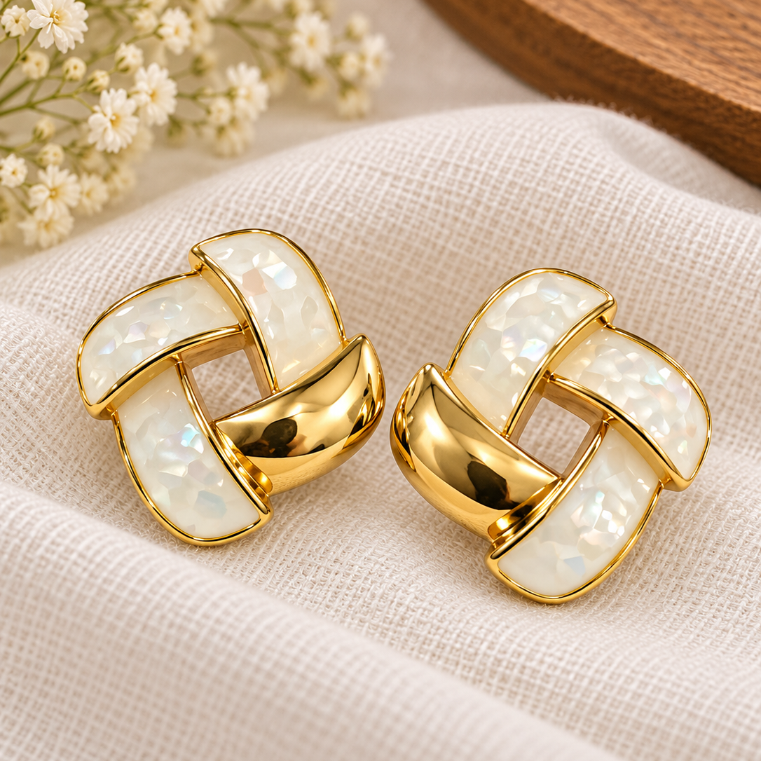 Mop Square Window Stud Earrings