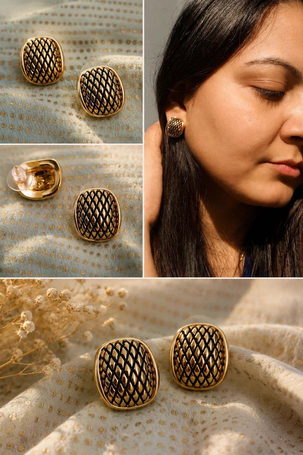 Anti Tarnish Textured Stainless Steel Stud Earrings