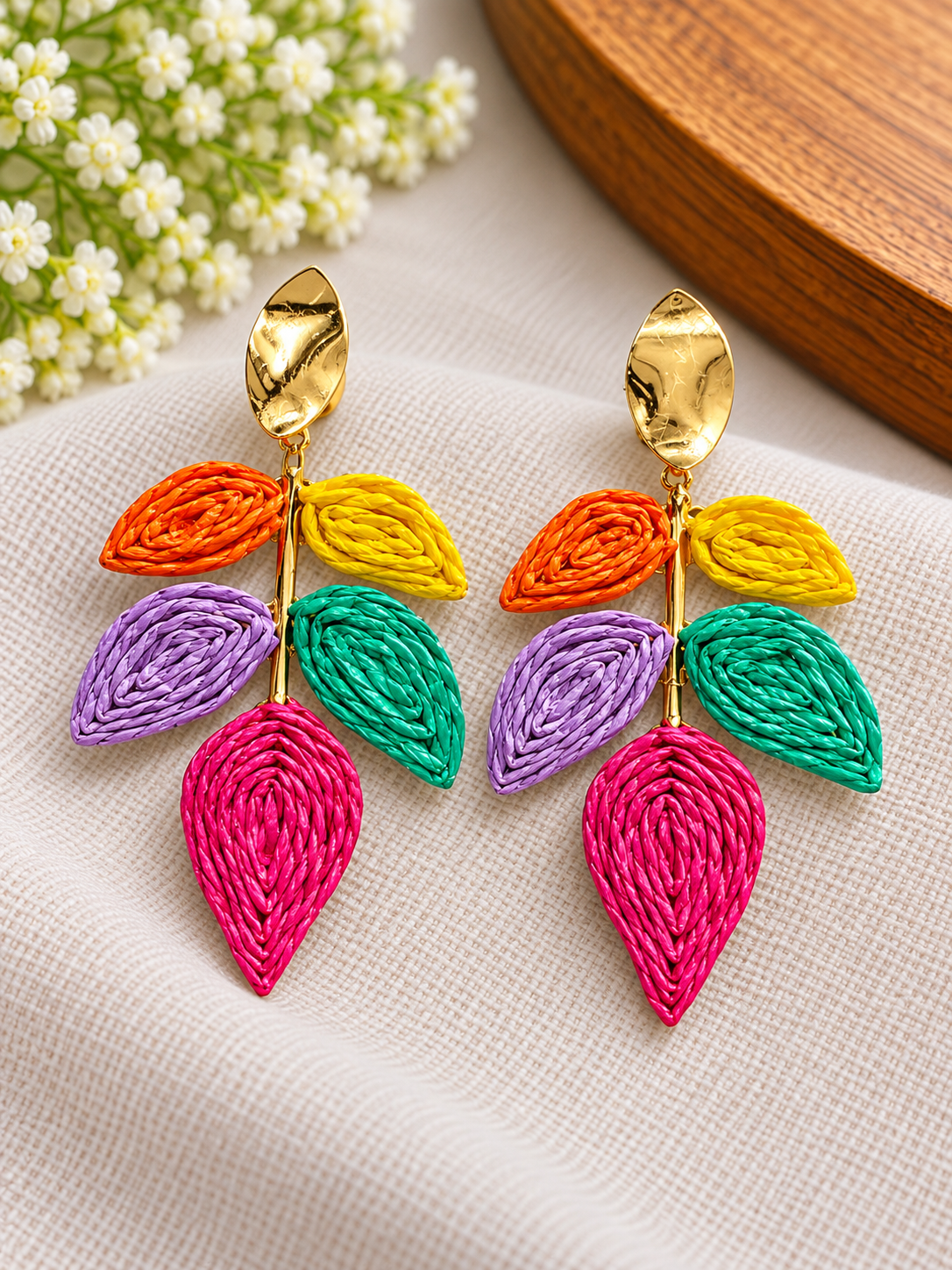 colourful Handcrafted Leaf Drop Earrings