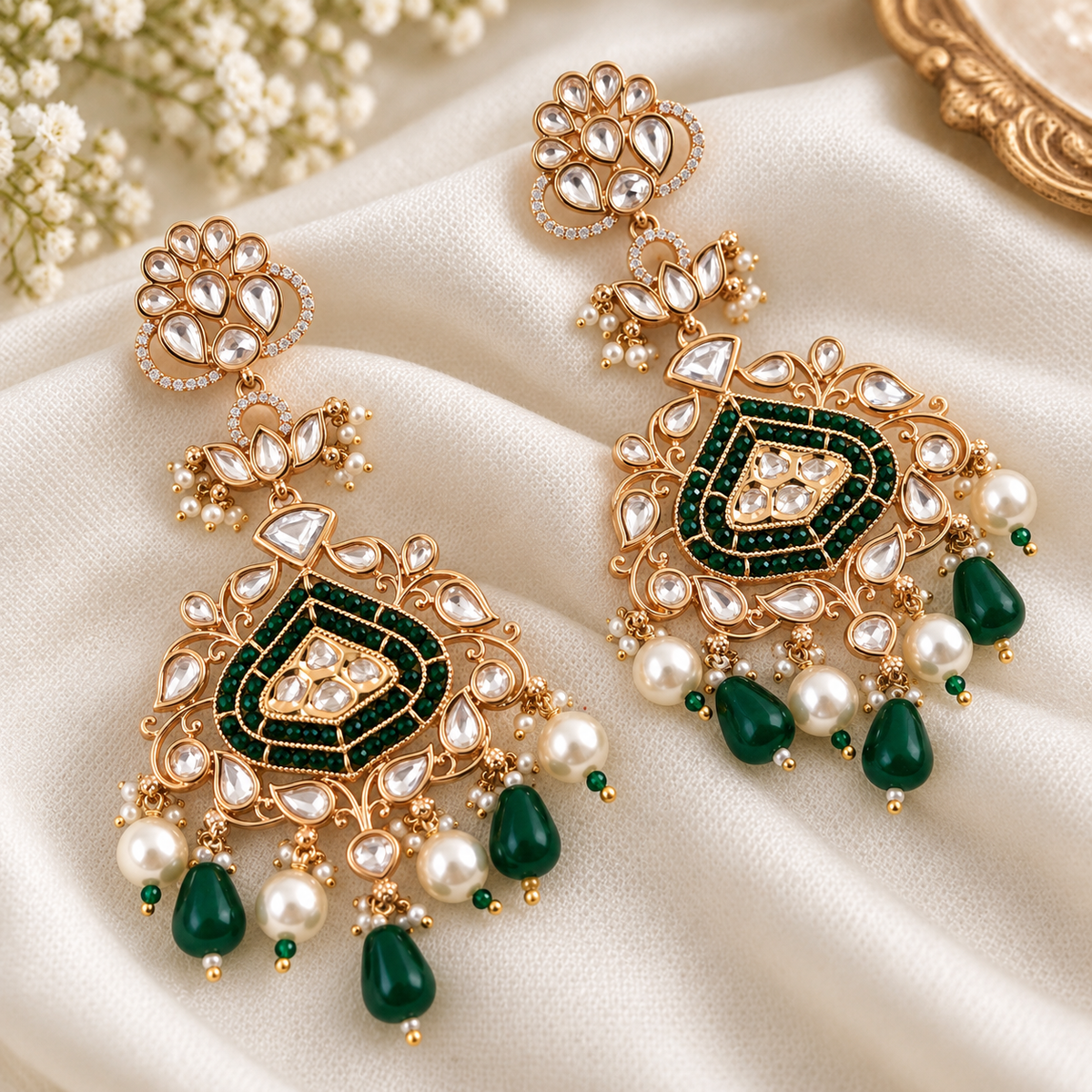 Zareen Moissanite Polki Chandbali Earrings