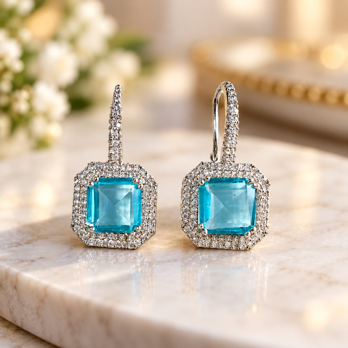 Aqua Radiance Halo Drop Earrings
