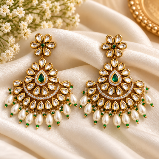 Emerald Noor Kundan Chandbali Earrings