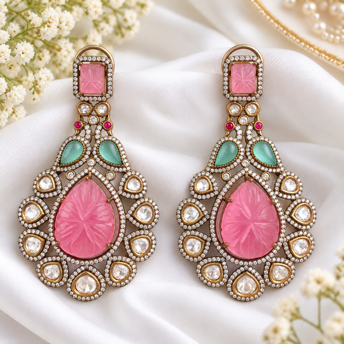 Gulnaar Pastel Kundan Statement Earrings
