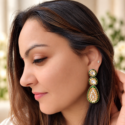 Emerald Kundan Paisley Drop Earrings