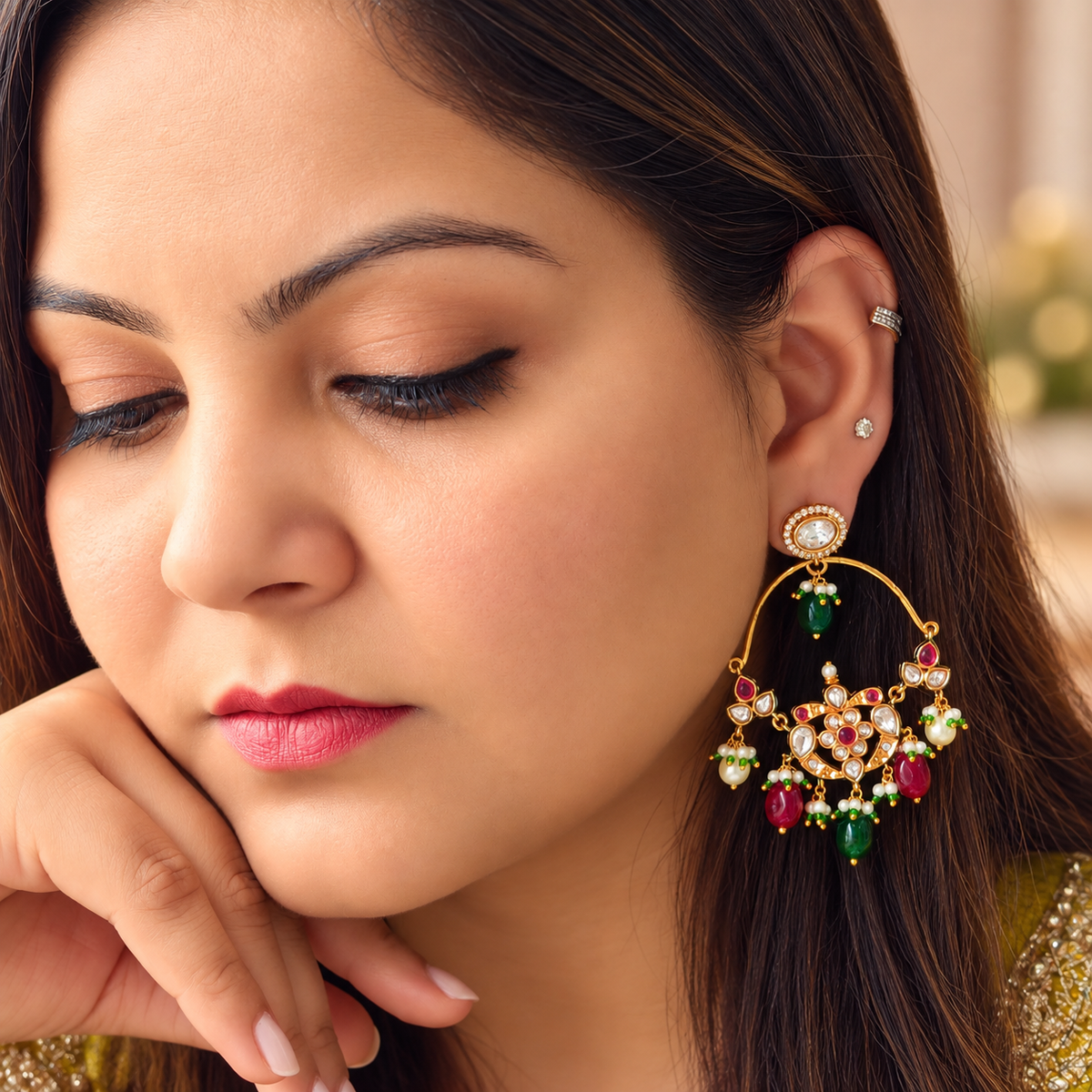 Meher Kundan Chandbali Earrings