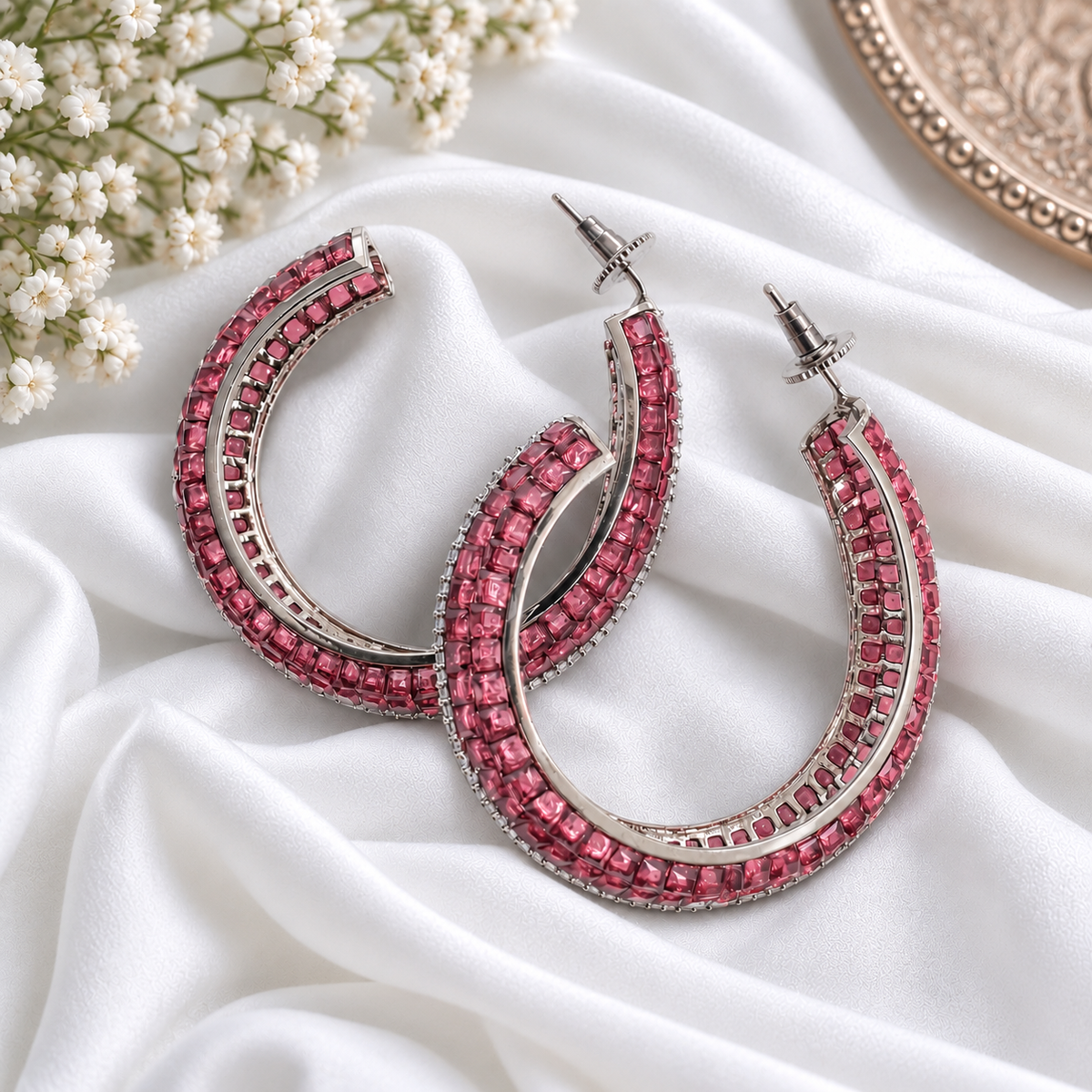 Midnight Glam Crystal Hoop Earrings