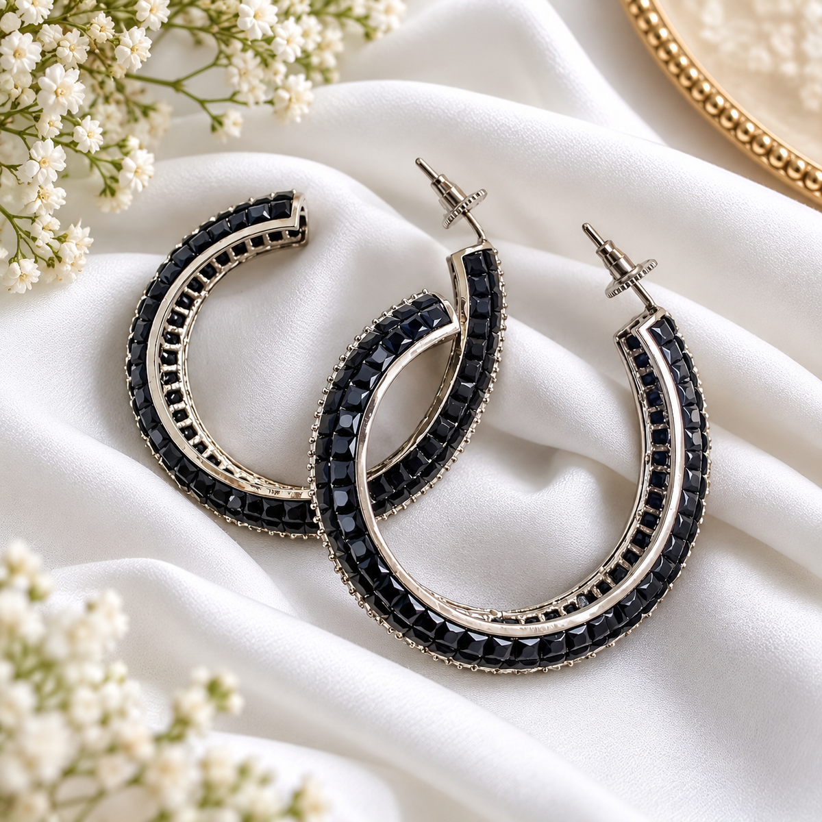 Midnight Glam Crystal Hoop Earrings