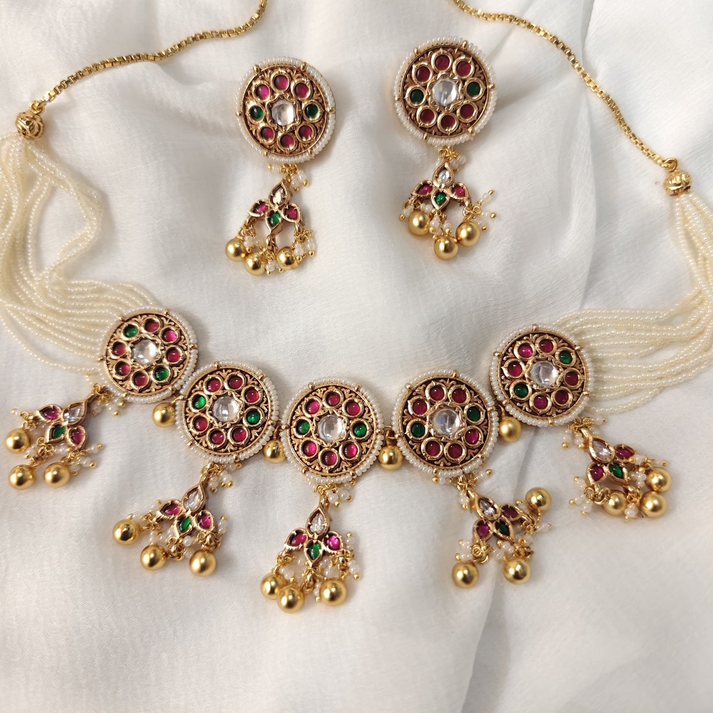 Multiple Fit Kemp Stone studded Neckpiece with Earrings