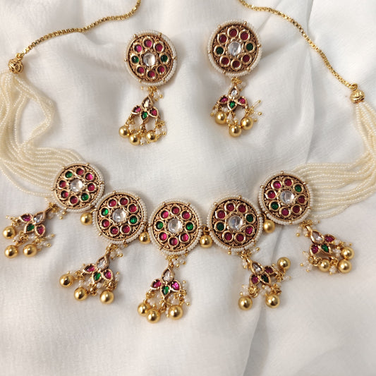 Multiple Fit Kemp Stone studded Neckpiece with Earrings