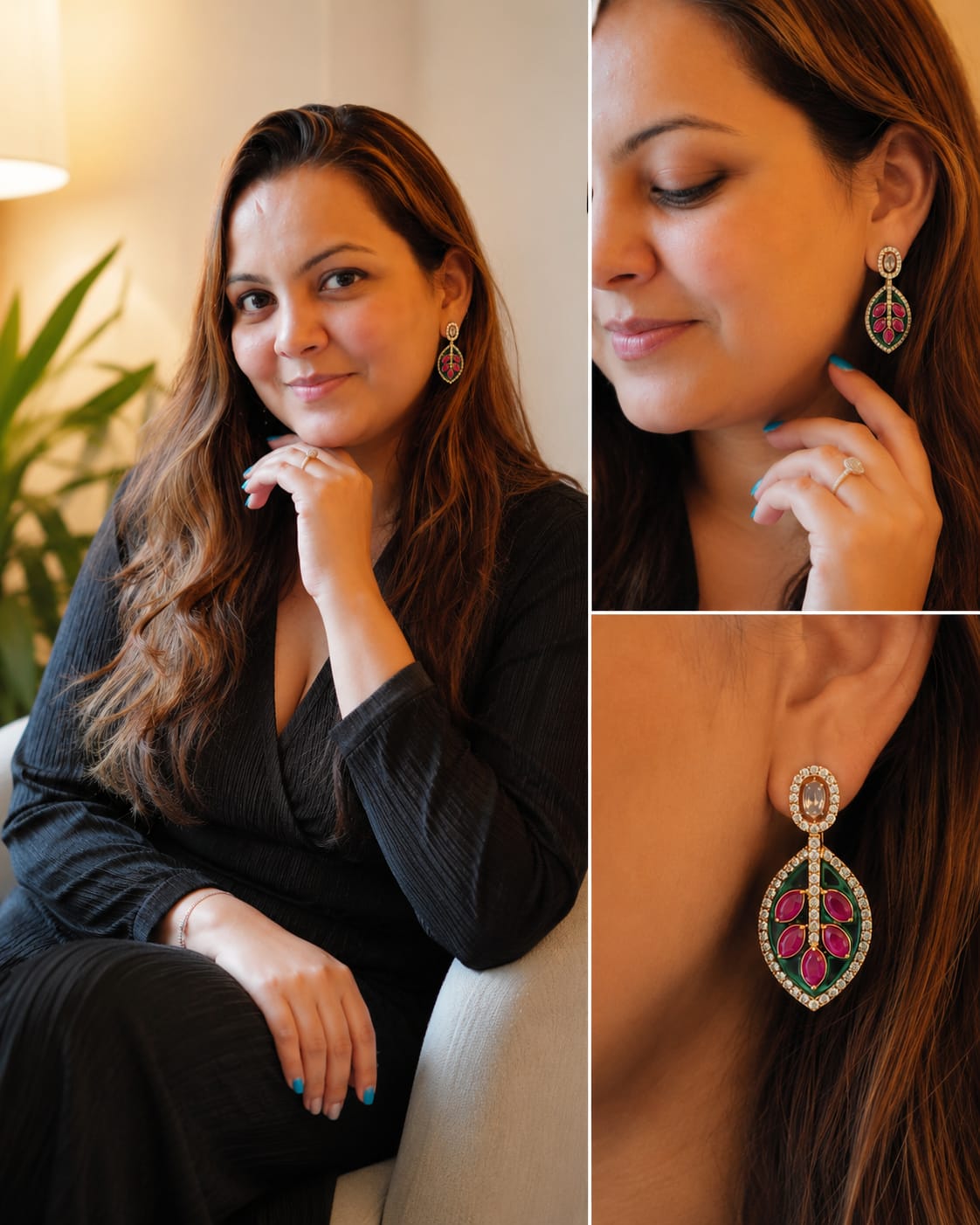 Meena Studded Leaf Drop Earrings