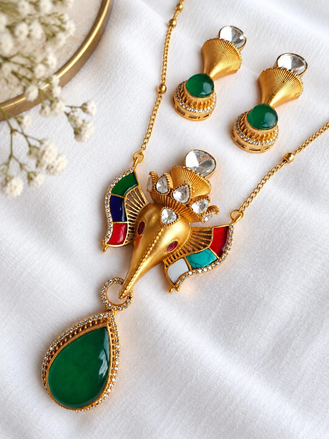 Navratan Ganpati Pendant Set