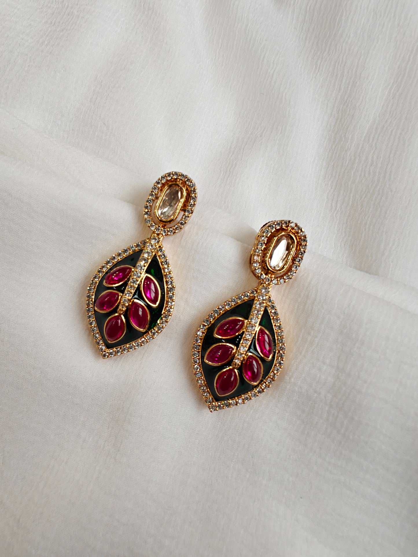 Meena Studded Leaf Drop Earrings