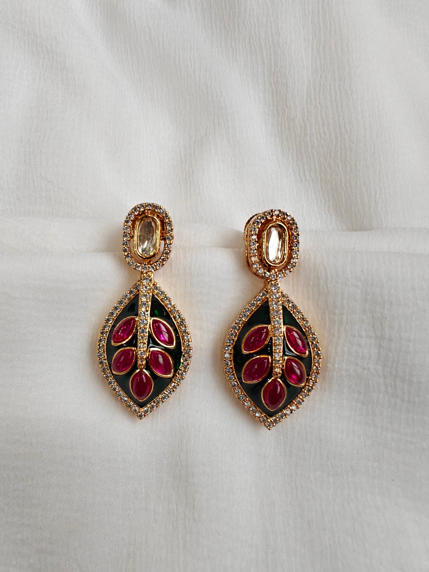 Meena Studded Leaf Drop Earrings