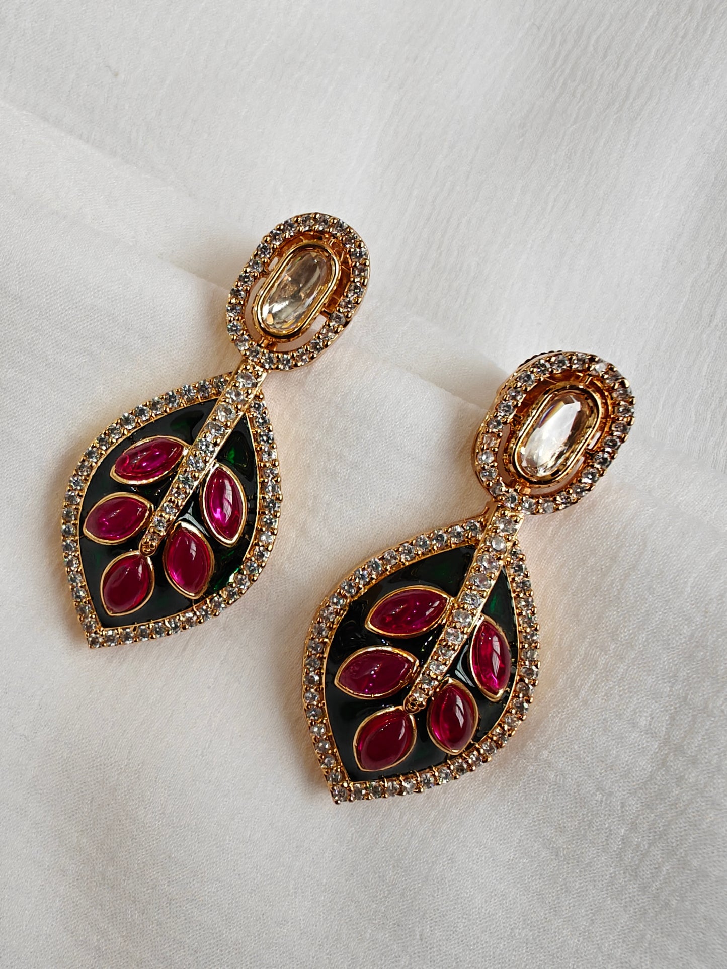 Meena Studded Leaf Drop Earrings