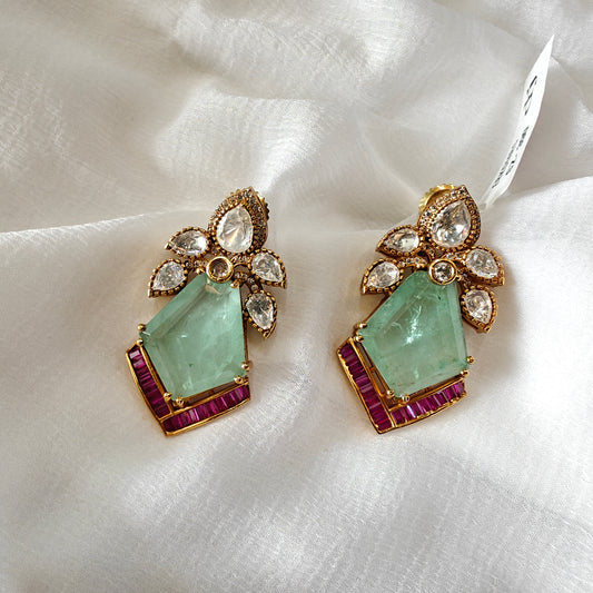 Russian Emerald Drop Big Stud Earrings