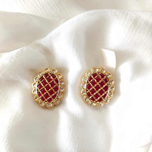 Ruby Studded Big Stud Earrings