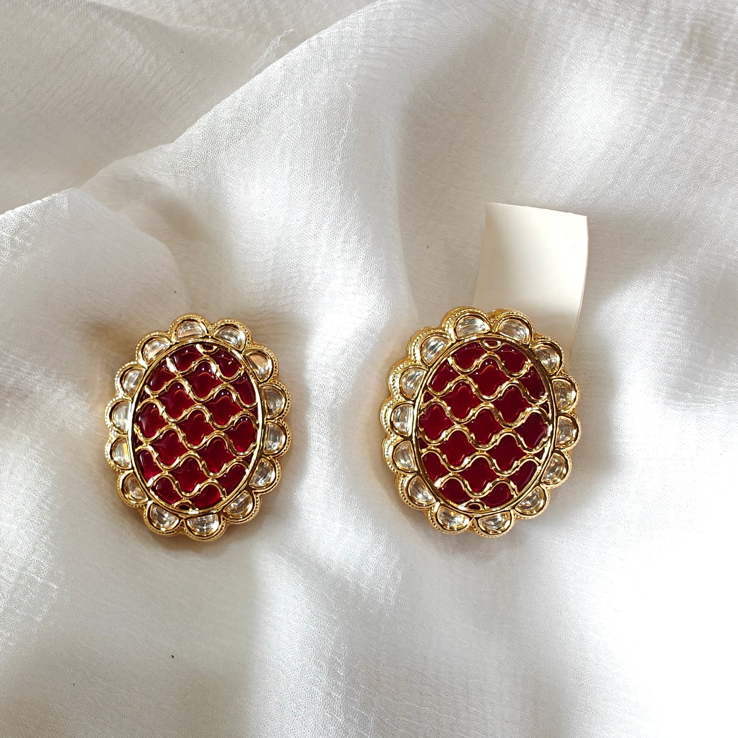Ruby Studded Big Stud Earrings