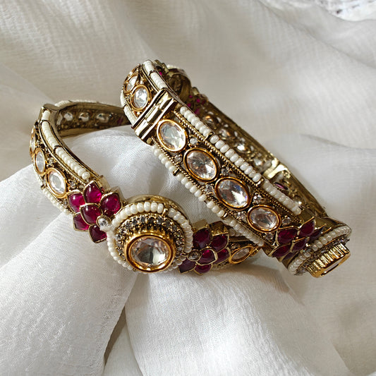 fussion of Polki and Ruby Studded in Lotus Motifs With Vintage Polish