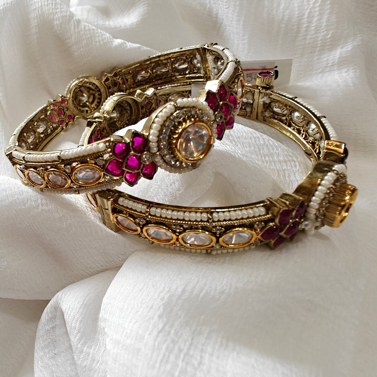 fussion of Polki and Ruby Studded in Lotus Motifs With Vintage Polish