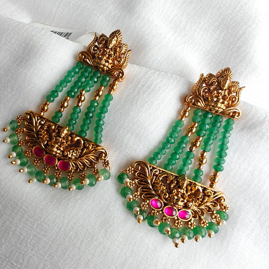 Antique Gold Temple Jhalar Earrings