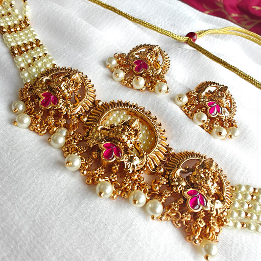 Tri-Devi Choker in 18K Antique Gold Finish