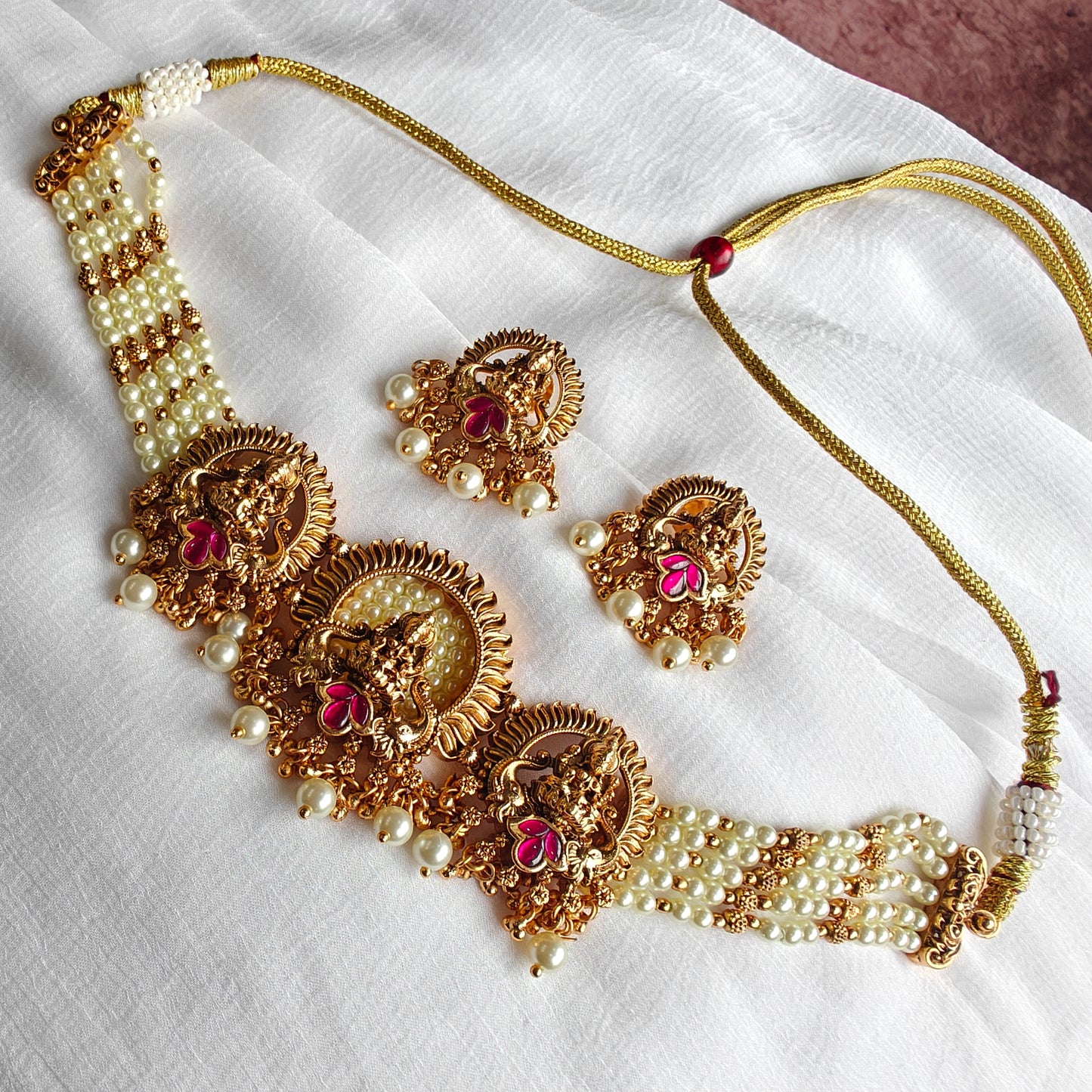 Tri-Devi Choker in 18K Antique Gold Finish