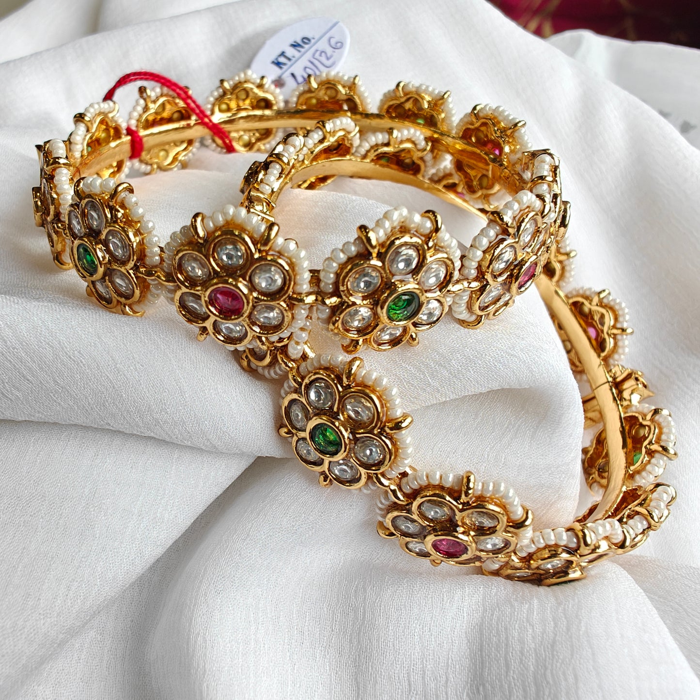 flower motif kundan jadau openable bangles
