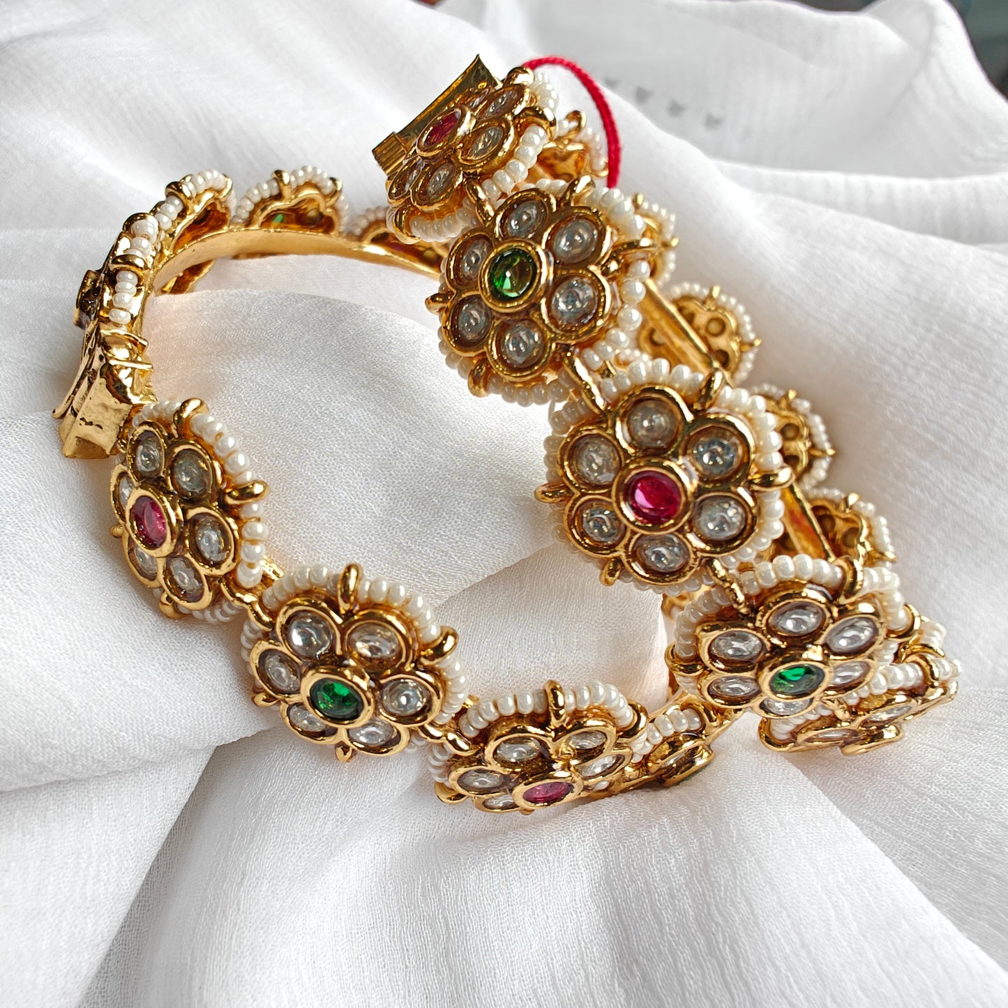 flower motif kundan jadau openable bangles