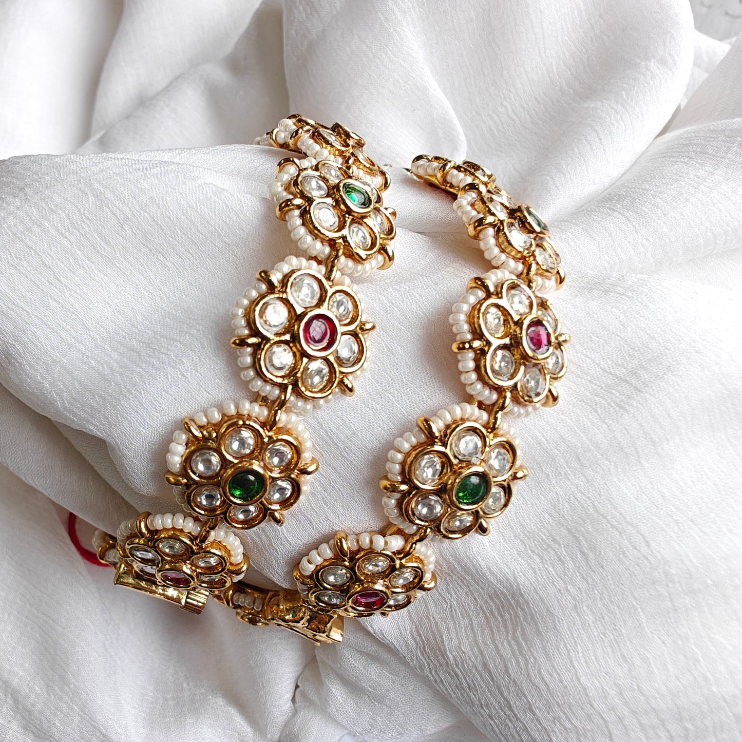 flower motif kundan jadau openable bangles