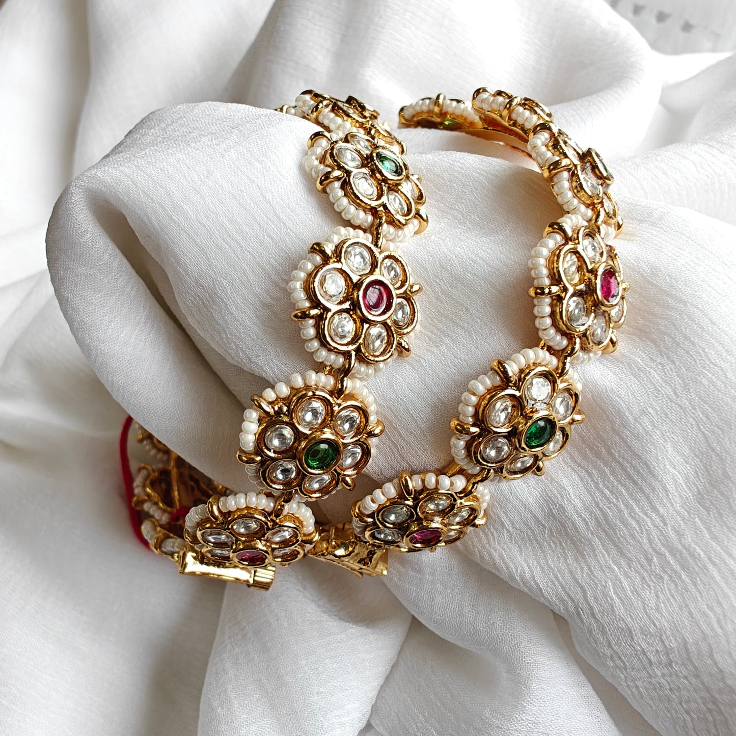 flower motif kundan jadau openable bangles