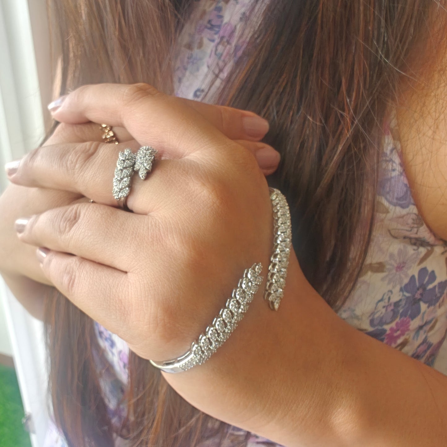 Diamon Look Alike Palm Bracelet and Adjustable Ring combo