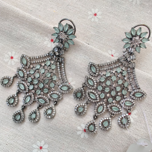 Rhodium Plated Pastel Green Chaandbali