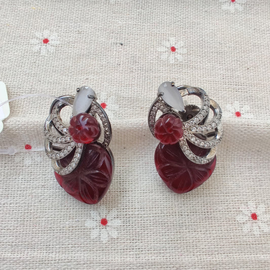 Rhodium Plated Wax Stone Carved Hriday Earrings