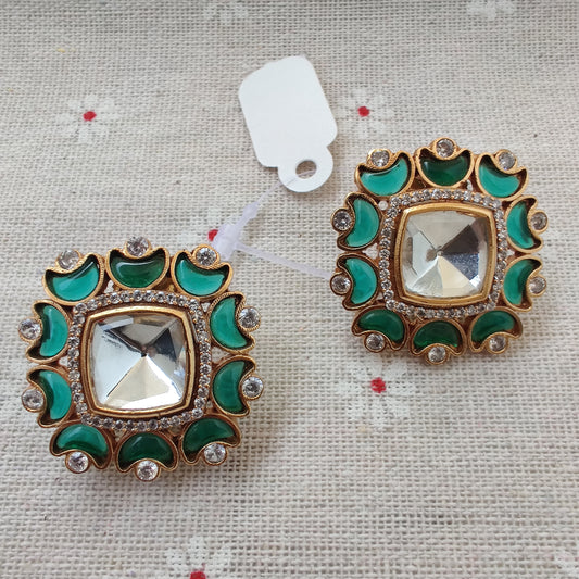 Uncut Polki Square Studs