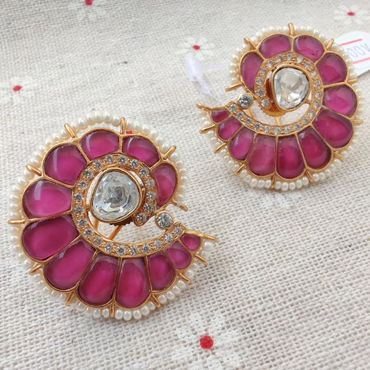 Shell Shaped Semiprecious Stone Studded Stud Earrings